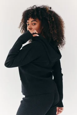Rib Knit Zip Up Co-Ord Hoodie