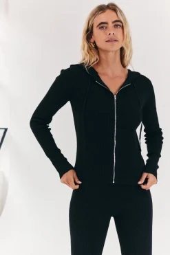 Rib Knit Zip Up Co-Ord Hoodie