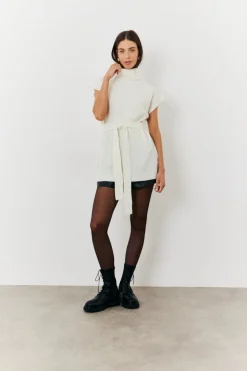 Roll Neck Belted Knit Longline Jumper
