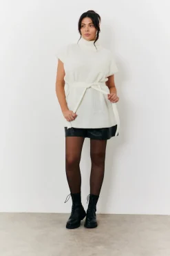 Roll Neck Belted Knit Longline Jumper