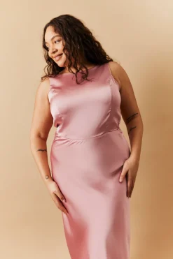 Rose Pink Satin Cowl Back Maxi Dress