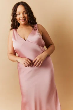Rose Pink Satin Twist Back Maxi Dress