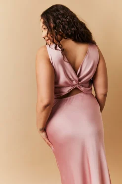 Rose Pink Satin Twist Back Maxi Dress