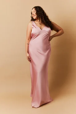 Rose Pink Satin Twist Back Maxi Dress