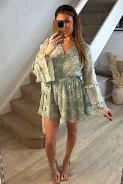 Sage Floral Print Floaty Playsuit