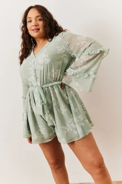 Sage Floral Print Floaty Playsuit