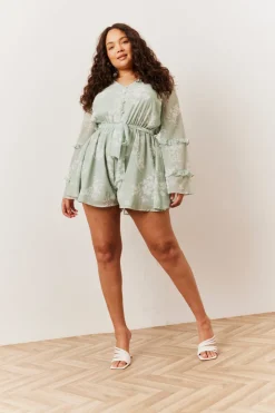 Sage Floral Print Floaty Playsuit
