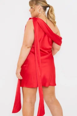 Satin Asymmetric Draped Neckline Mini Dress