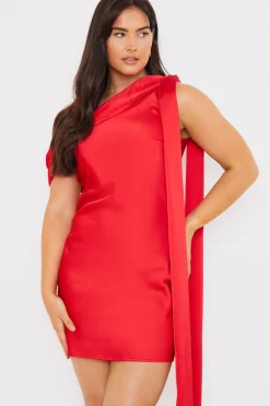 Satin Asymmetric Draped Neckline Mini Dress