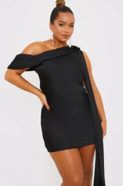Satin Asymmetric Neckline Mini Dress