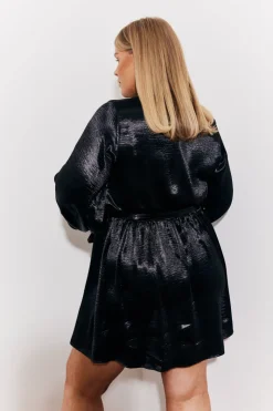 Satin Balloon Sleeve Belted Mini Dress