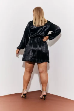 Satin Balloon Sleeve Belted Mini Dress
