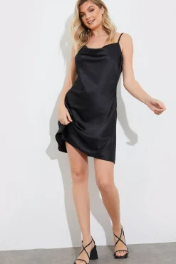 Satin Cowl Front Mini Dress