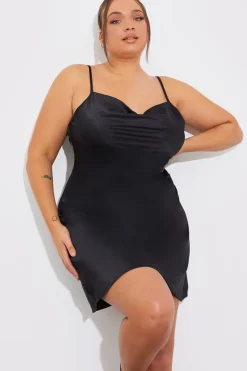 Satin Cowl Front Mini Dress