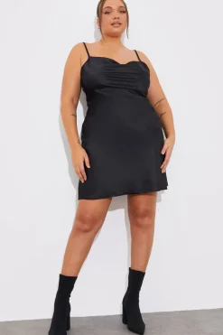 Satin Cowl Front Mini Dress