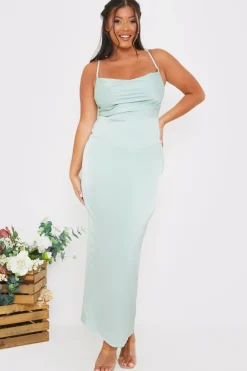 Satin Cowl Neck Maxi Dress