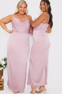 Satin Cowl Neck Maxi Dress
