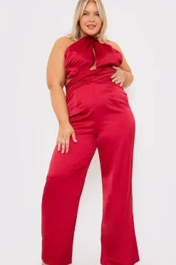 Satin Cut Out Detail Wide Leg Jumpsuit