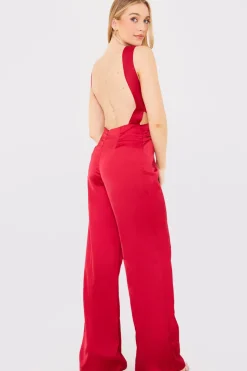 Satin Cut Out Detail Wide Leg Jumpsuit