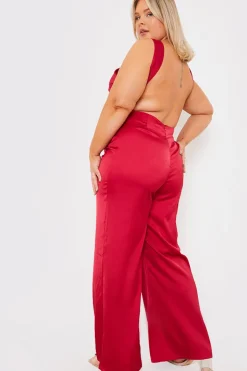 Satin Cut Out Detail Wide Leg Jumpsuit
