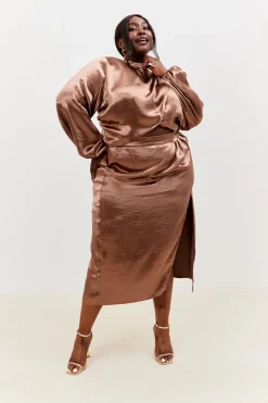 Satin Drape Co-Ord Midi Skirt