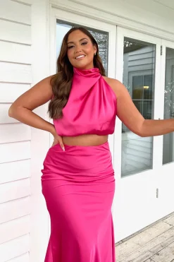 Satin Draped High Neck Co Ord Top