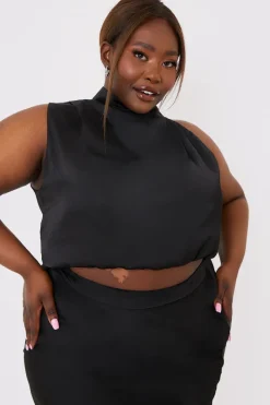 Satin Draped High Neck Co Ord Top