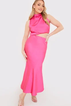 Satin Draped High Neck Co Ord Top