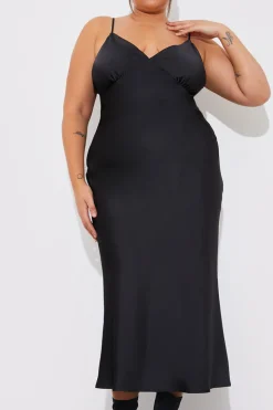 Satin Plunge Midaxi Dress