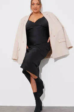 Satin Plunge Midaxi Dress