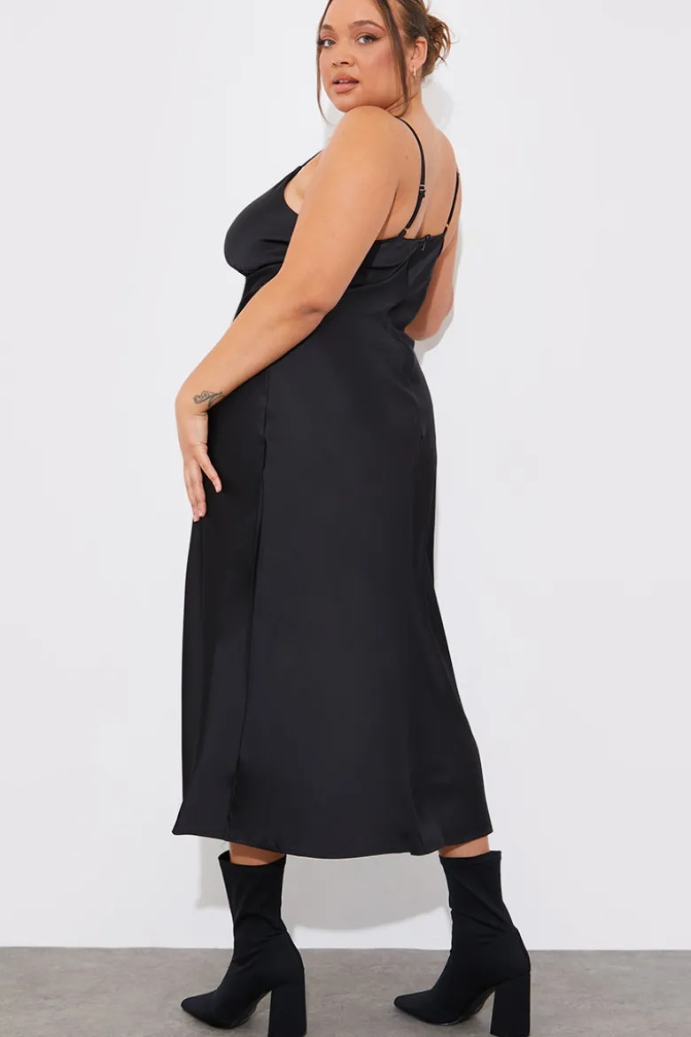 Satin Plunge Midaxi Dress