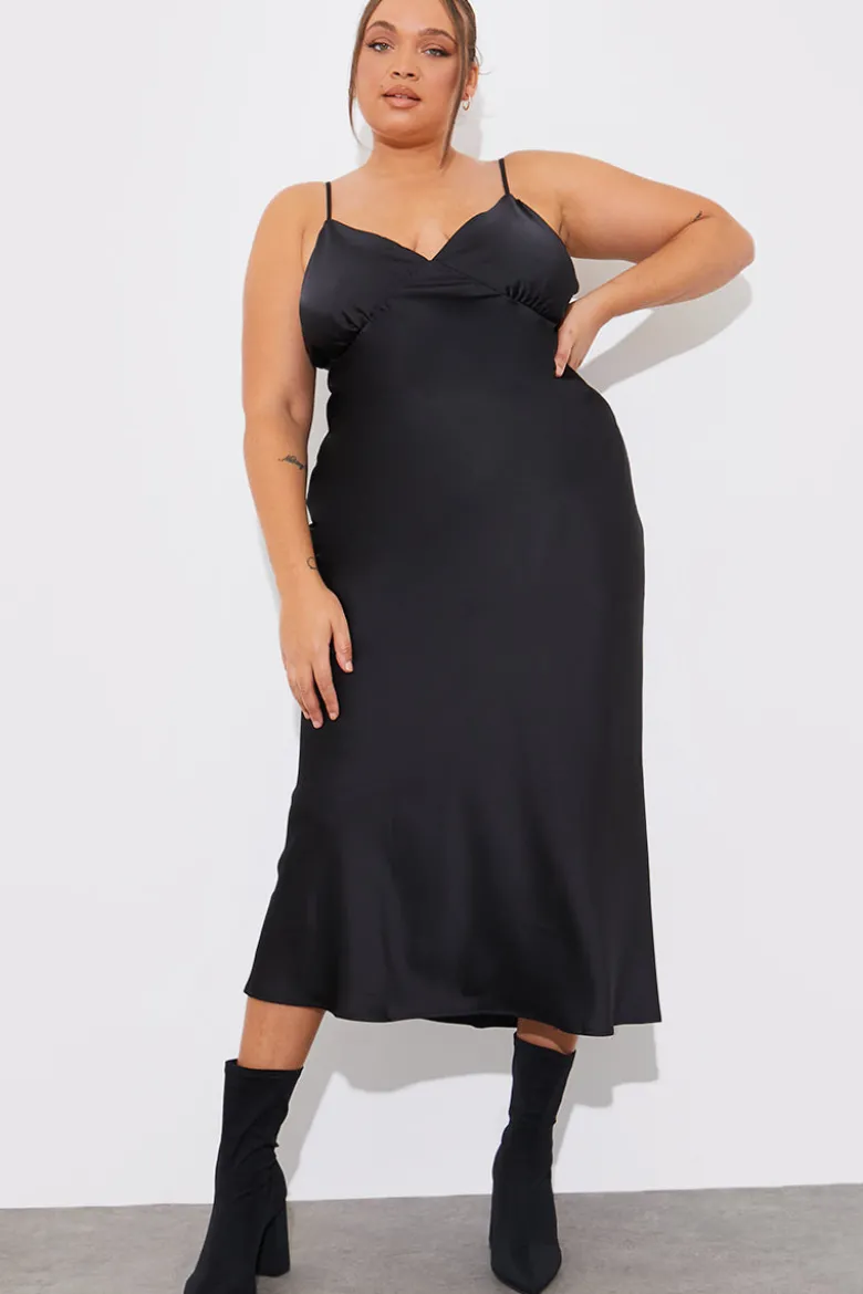 Satin Plunge Midaxi Dress