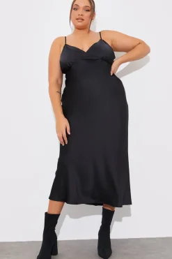 Satin Plunge Midaxi Dress