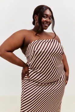 Satin Stripe Bandeau Maxi Dress