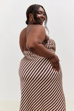 Satin Stripe Bandeau Maxi Dress