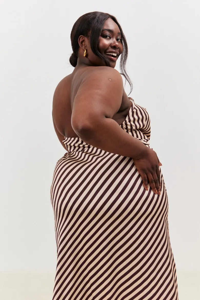 Satin Stripe Bandeau Maxi Dress
