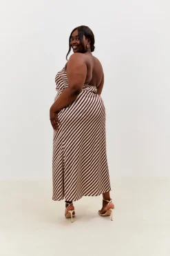 Satin Stripe Bandeau Maxi Dress