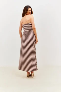 Satin Stripe Bandeau Maxi Dress
