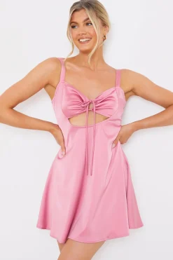 Satin Tie Front Babydoll Mini Dress