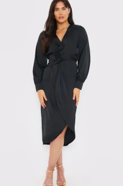 Satin Twist Waist Midi Dress