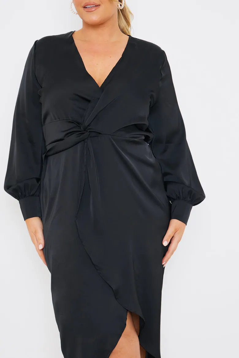 Satin Twist Waist Midi Dress