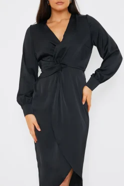 Satin Twist Waist Midi Dress