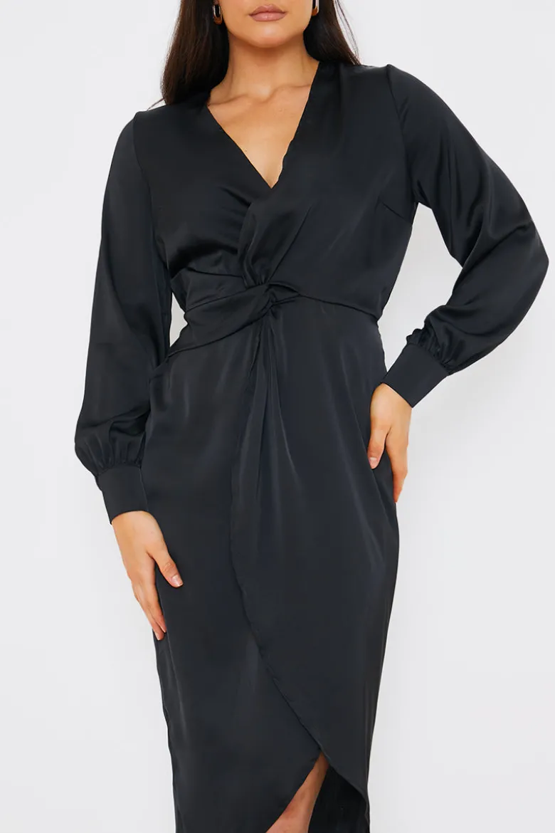 Satin Twist Waist Midi Dress