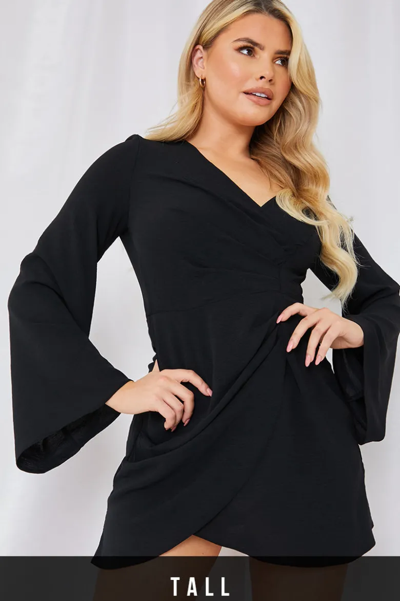Satin Wrap Front Mini Dress