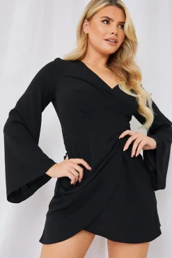 Satin Wrap Front Mini Dress