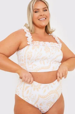 Scarf Print Shirred High Waisted Bikini Bottom