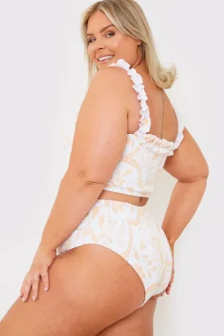 Scarf Print Shirred High Waisted Bikini Bottom