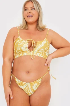 Scarf Print Tie Front Scoop Neck Bikini Top
