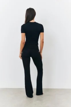 Sculpting Fold Over Waistband Flare Leg Trouser