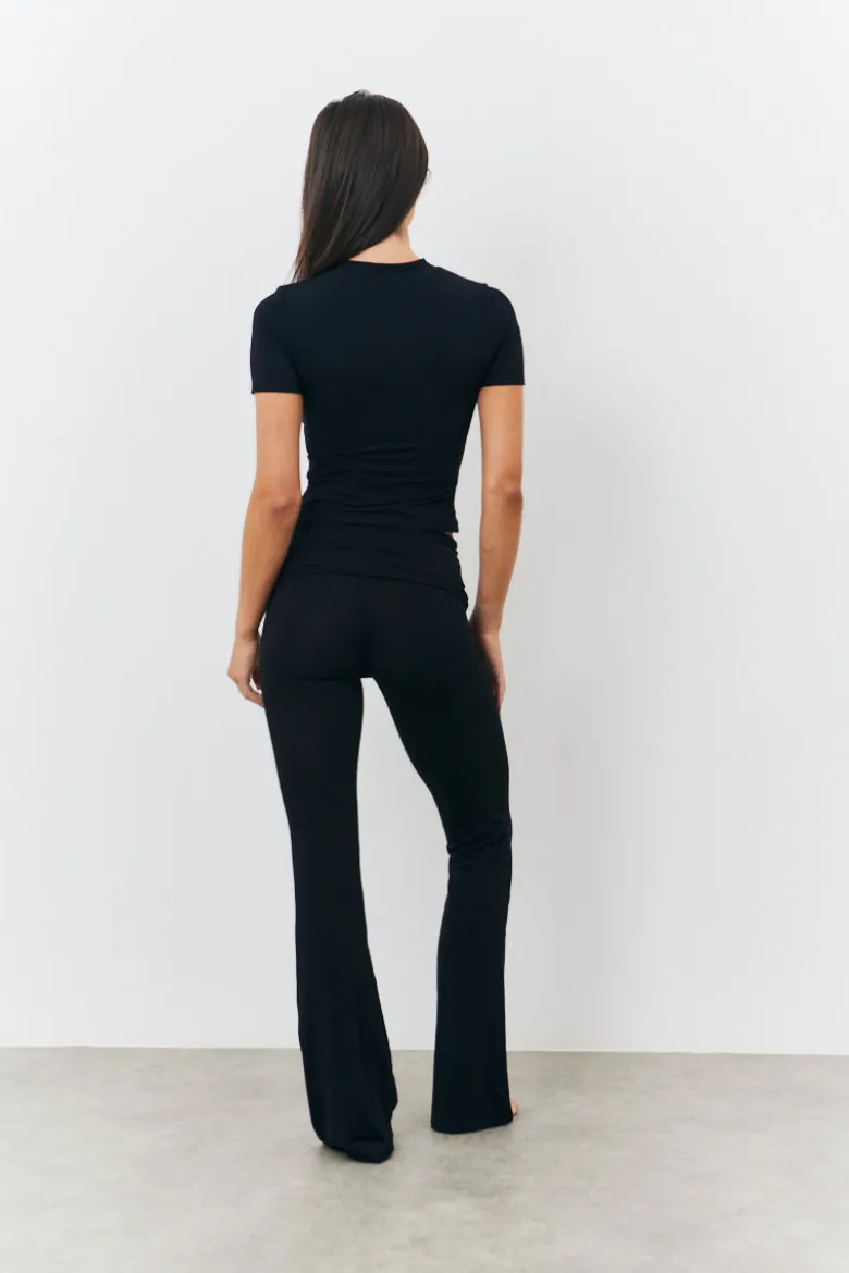 Sculpting Fold Over Waistband Flare Leg Trouser